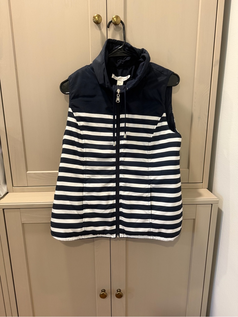 Christopher & Banks Navy and White Striped Puffer Vest